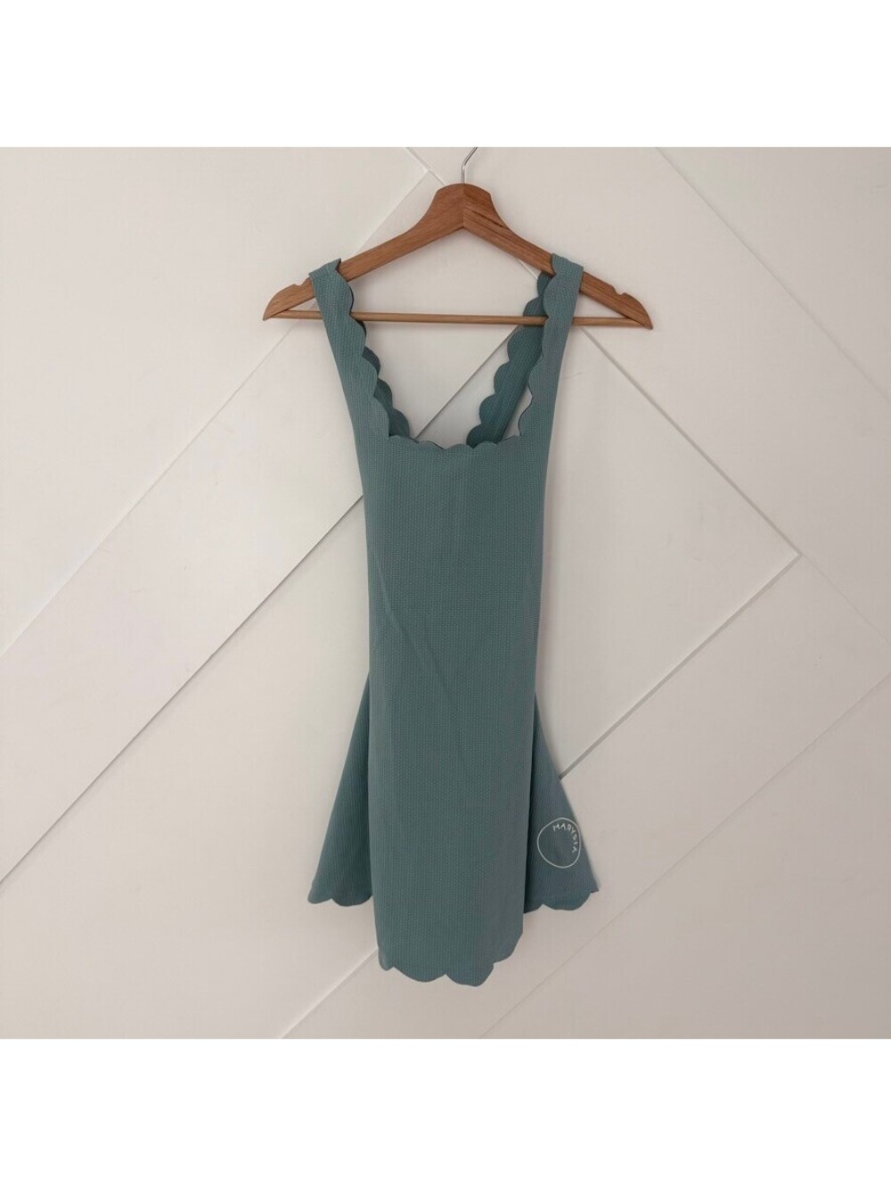 Marysia Serena Scalloped Edge Textured Athletic Dress in Light Muted Blue Size S